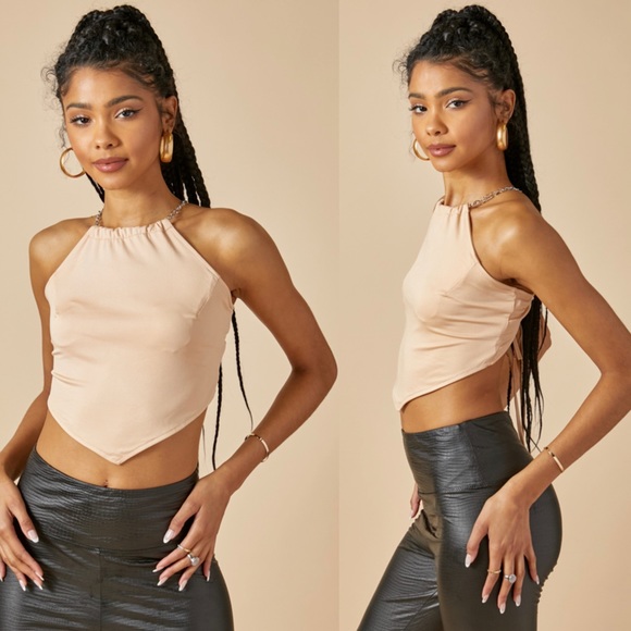 Scarf style chain halter crop top - Picture 4 of 7